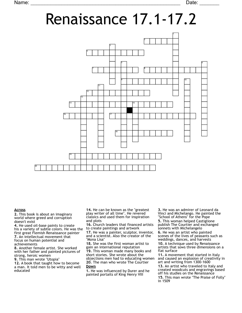 Renaissance 17.1-17.2 Crossword