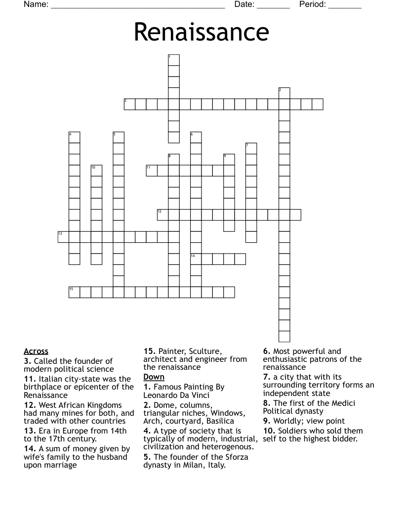 Renaissance Crossword