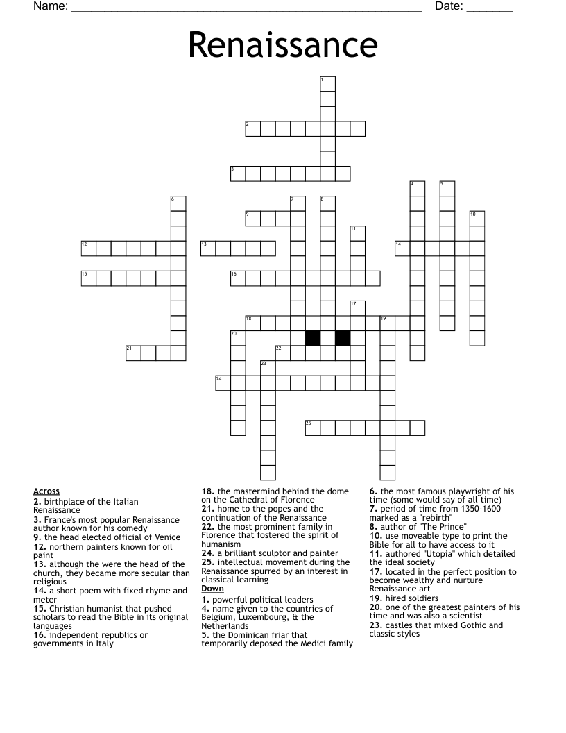 Renaissance Crossword