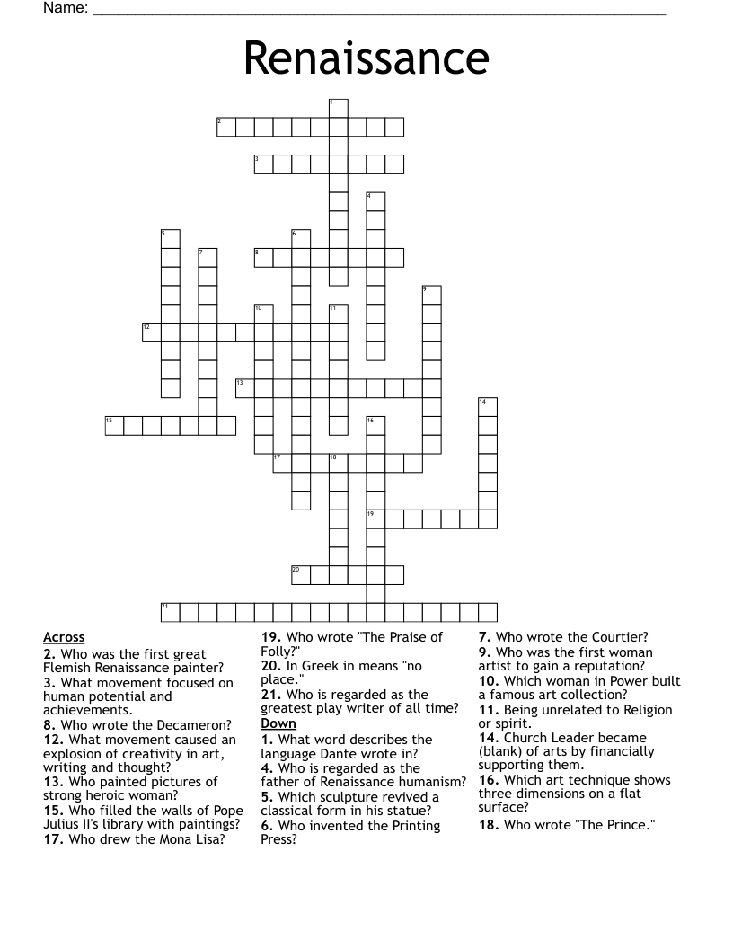 Renaissance Crossword