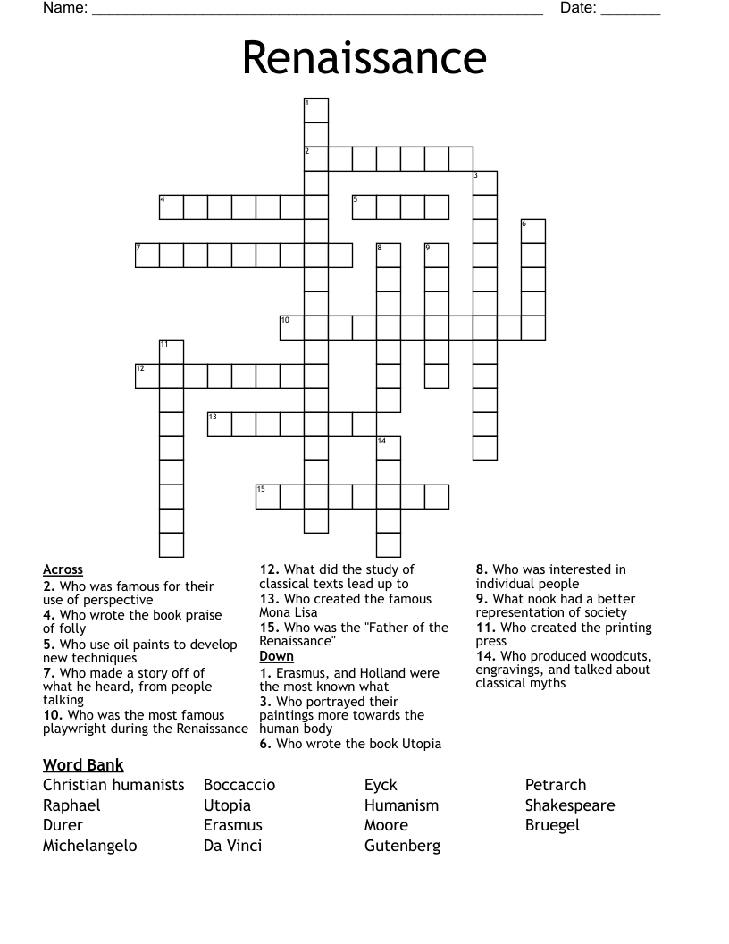 Renaissance Crossword
