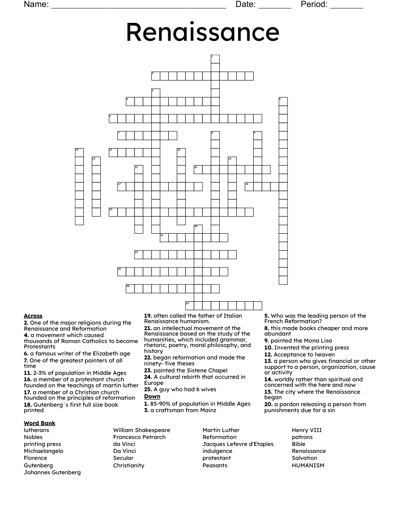 Renaissance Crossword
