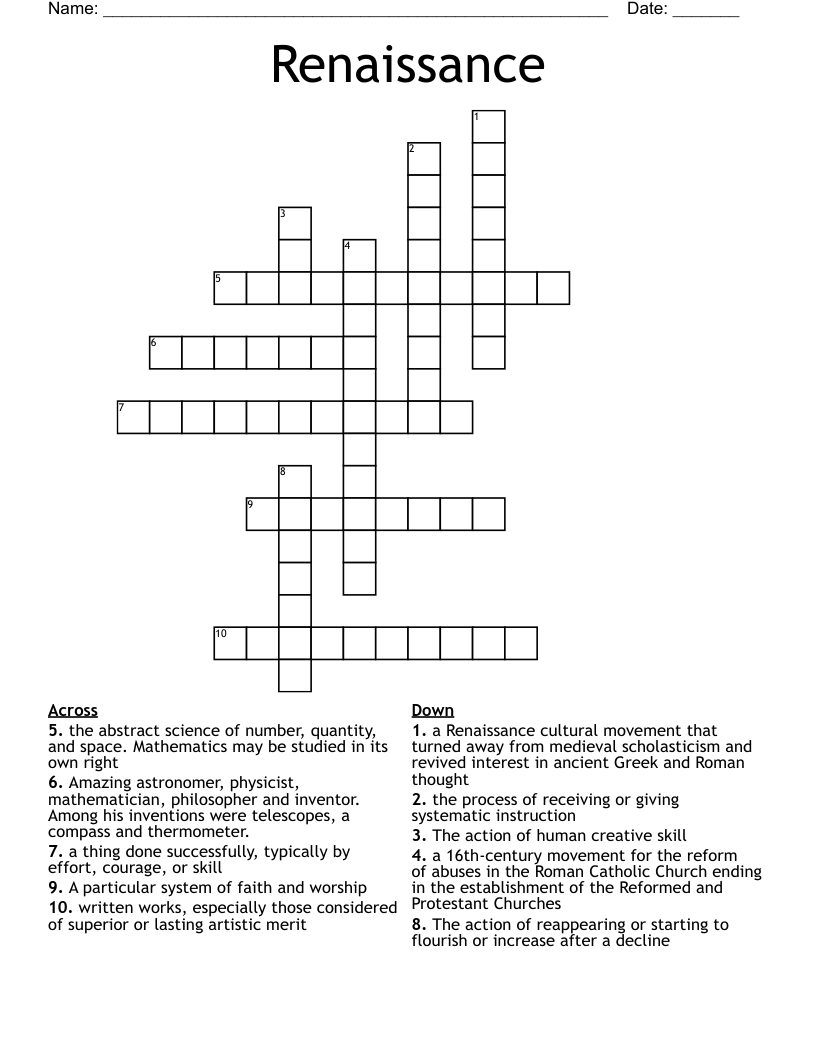 Renaissance Crossword