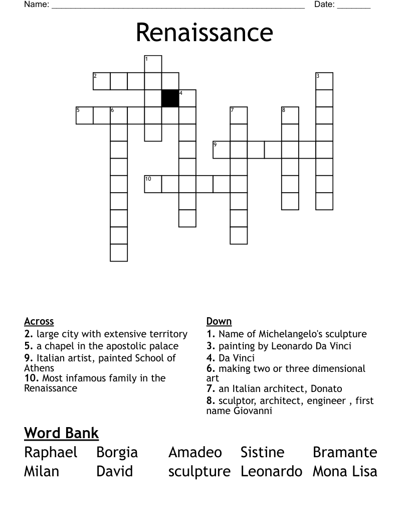 Renaissance Crossword