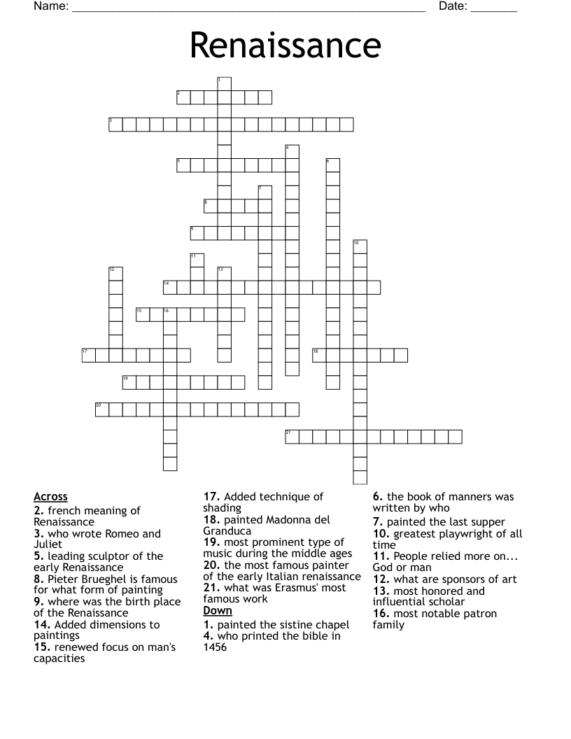 Renaissance Crossword