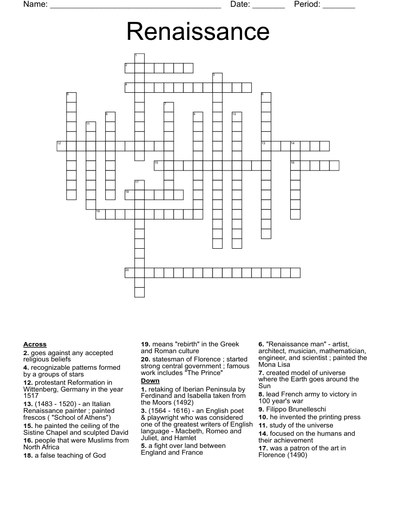 Renaissance Crossword