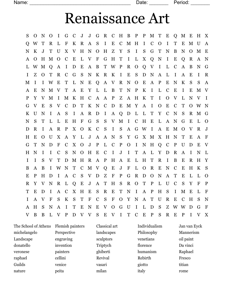 Renaissance Art Word Search