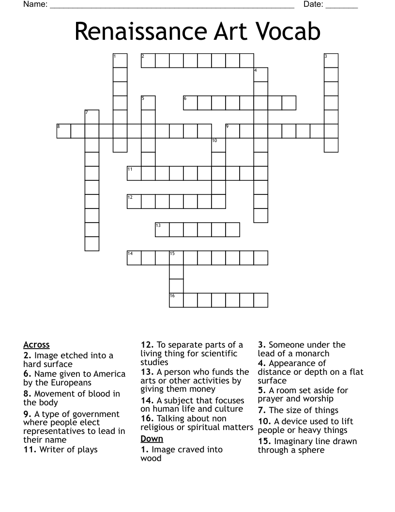 Renaissance Art Vocab Crossword