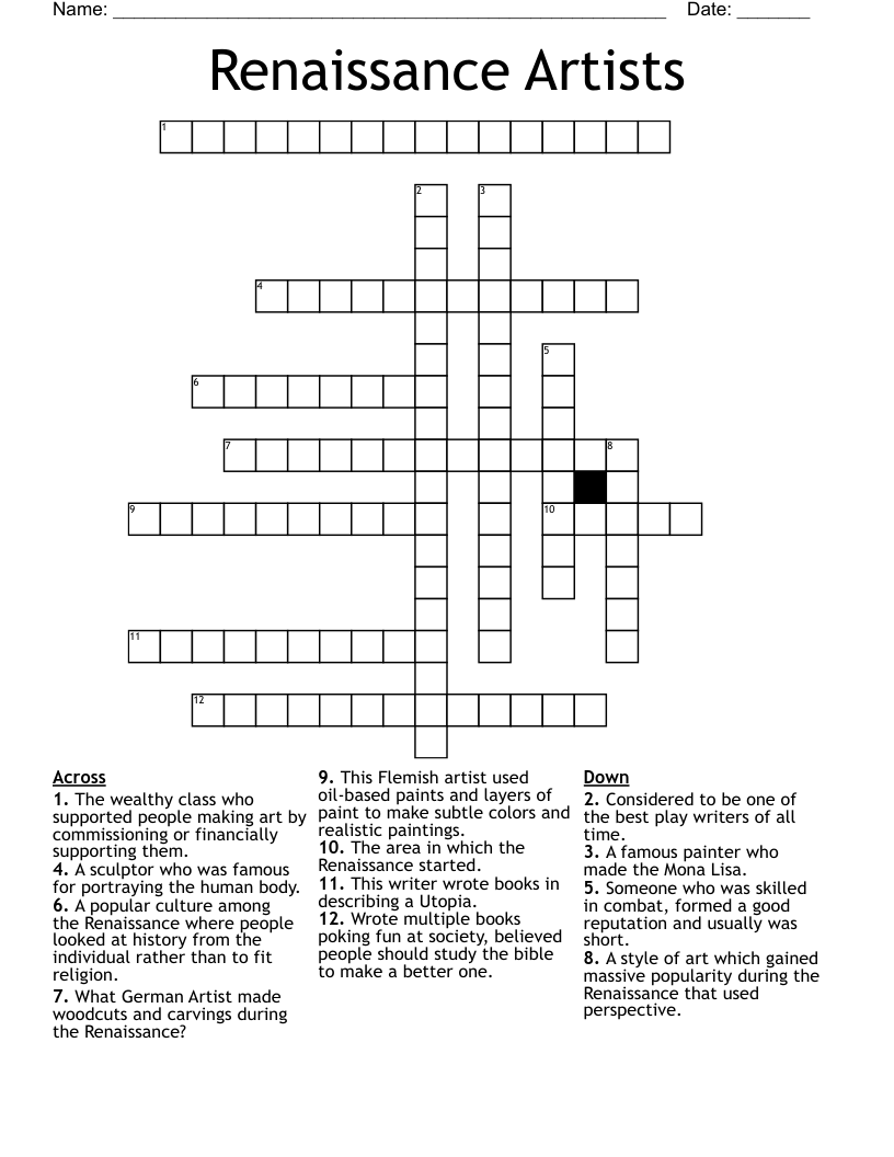 Renaissance Artists Crossword