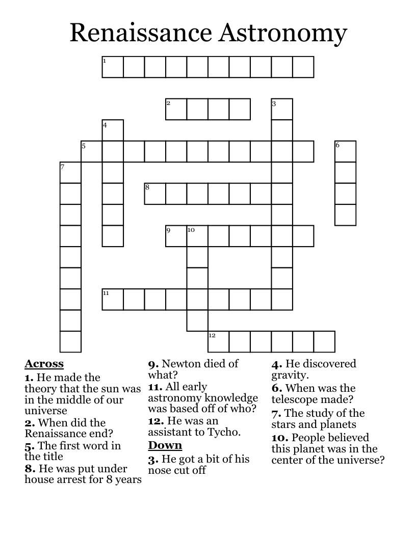 Renaissance Astronomy Crossword