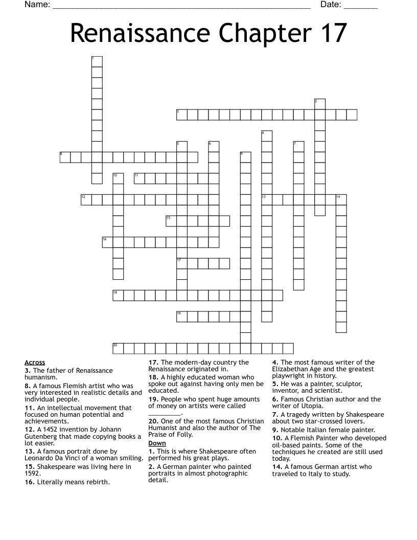 Renaissance Chapter 17 Crossword