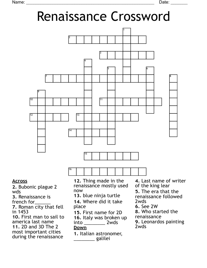 Renaissance Crossword