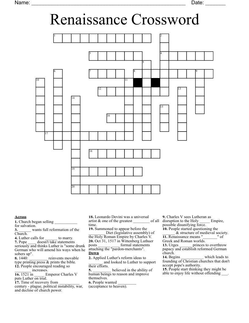 Renaissance Crossword
