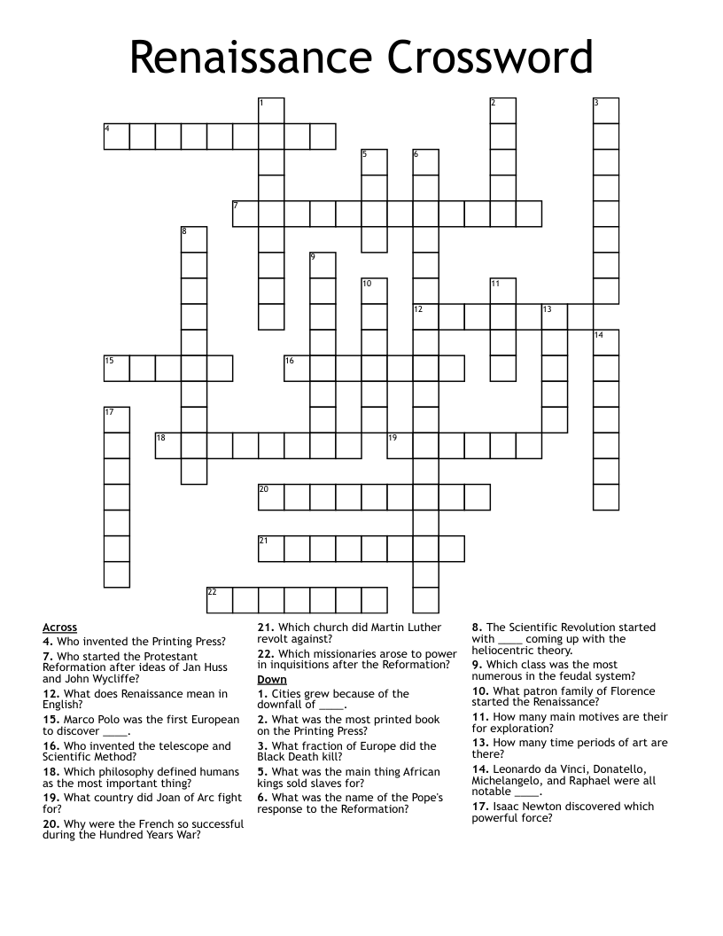 Renaissance Crossword