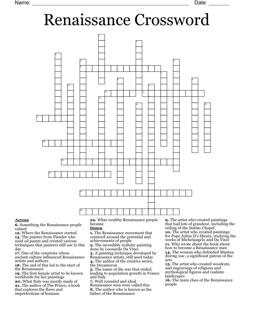 Renaissance Crossword