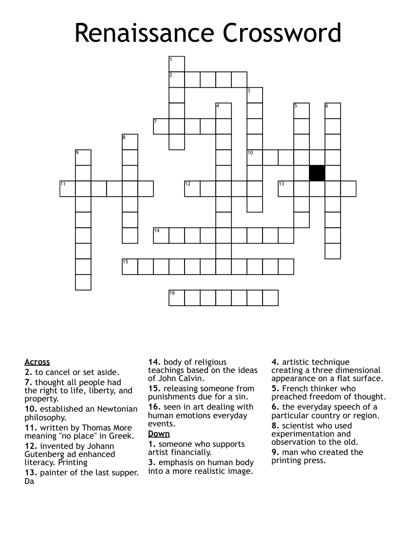 Renaissance Crossword