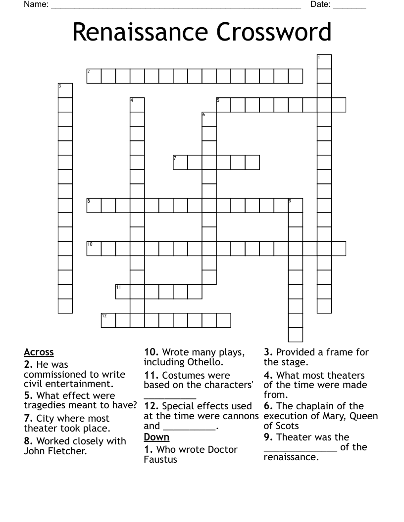 Renaissance Crossword