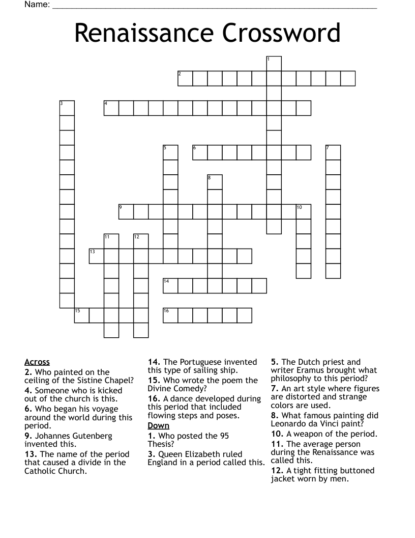 Renaissance Crossword