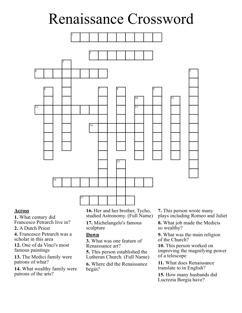 Renaissance Crossword