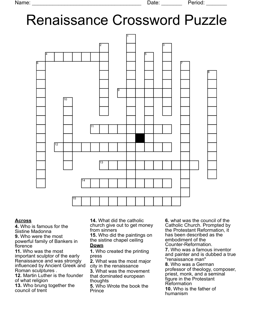 Renaissance Crossword Puzzle