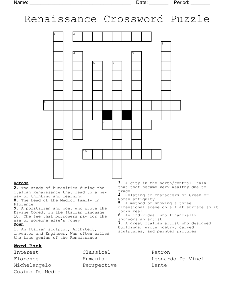 Renaissance Crossword Puzzle