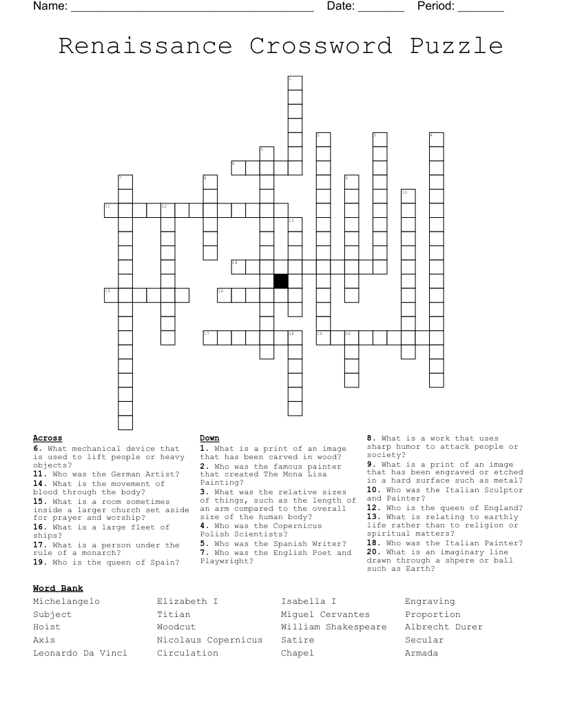 Renaissance Crossword Puzzle
