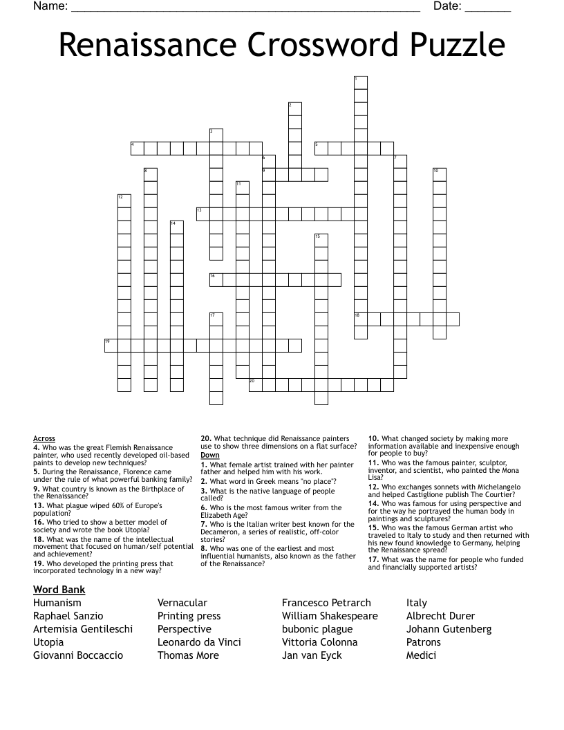Renaissance Crossword Puzzle