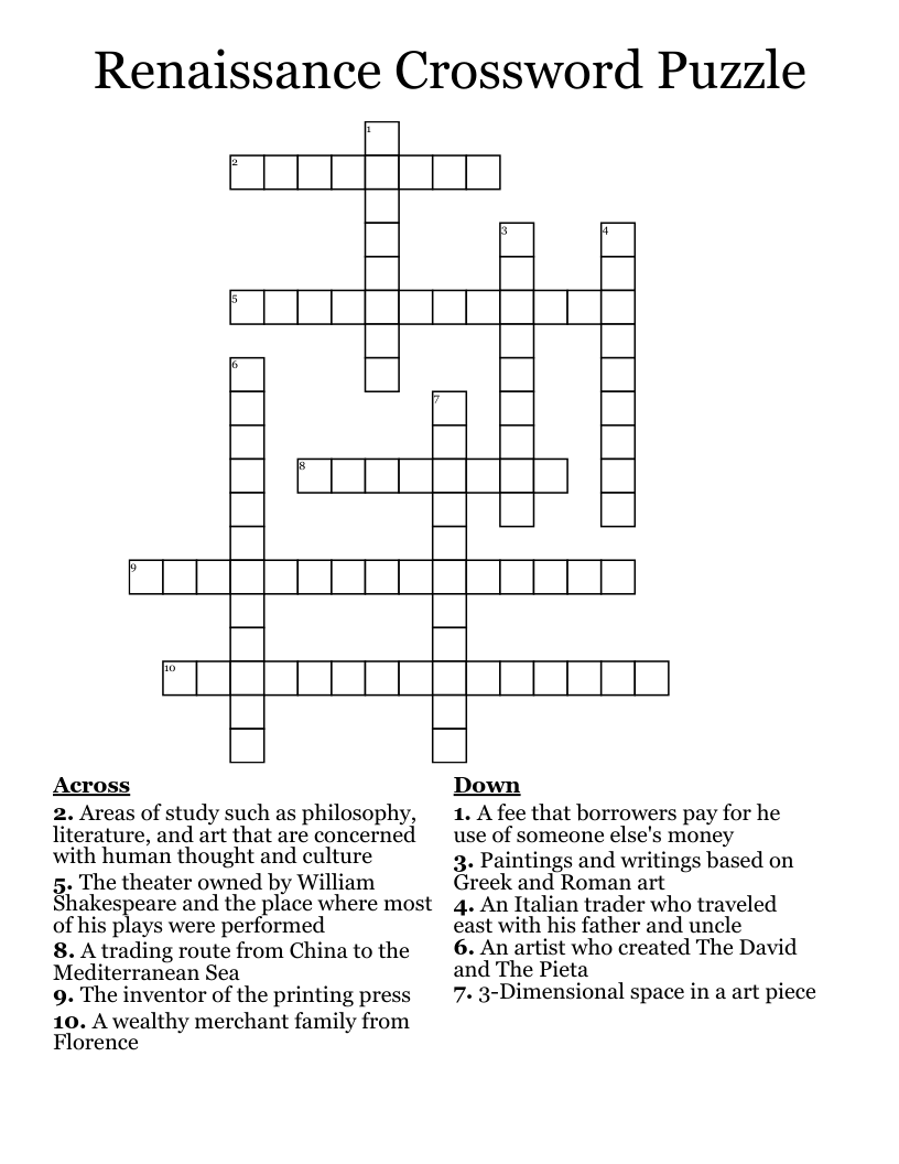 Renaissance Crossword Puzzle