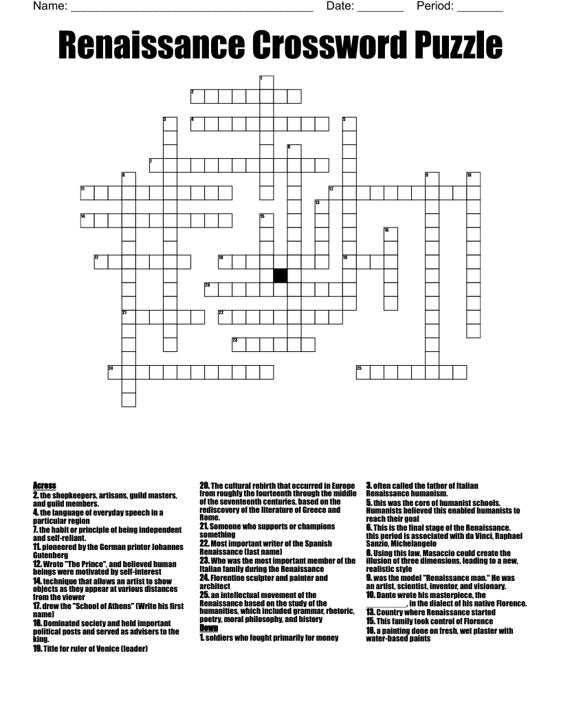 Renaissance Crossword Puzzle