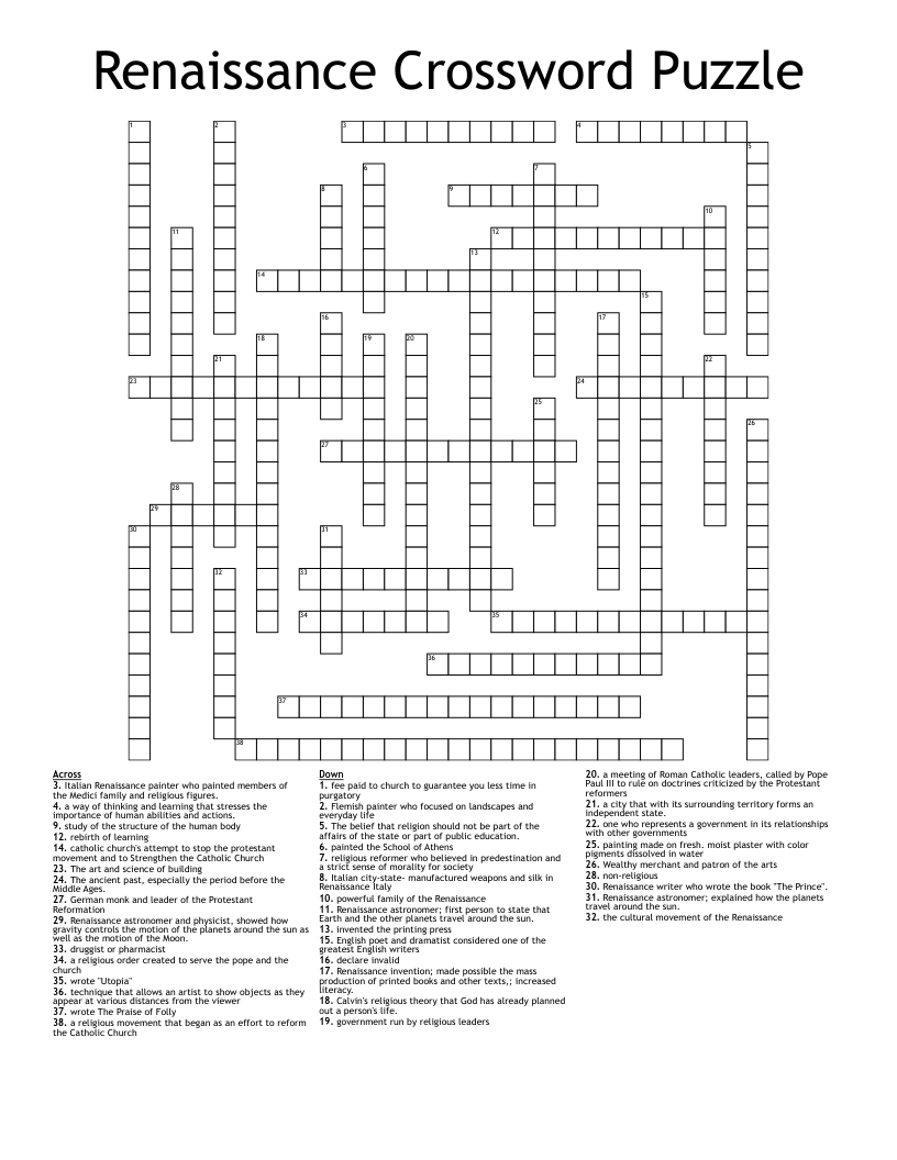 Renaissance Crossword Puzzle