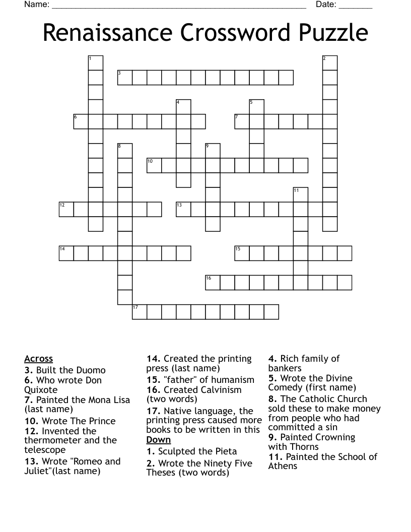 Renaissance Crossword Puzzle
