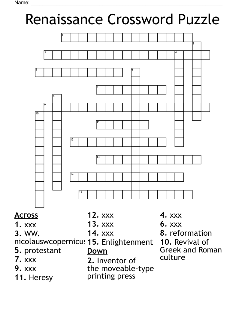 Renaissance Crossword Puzzle