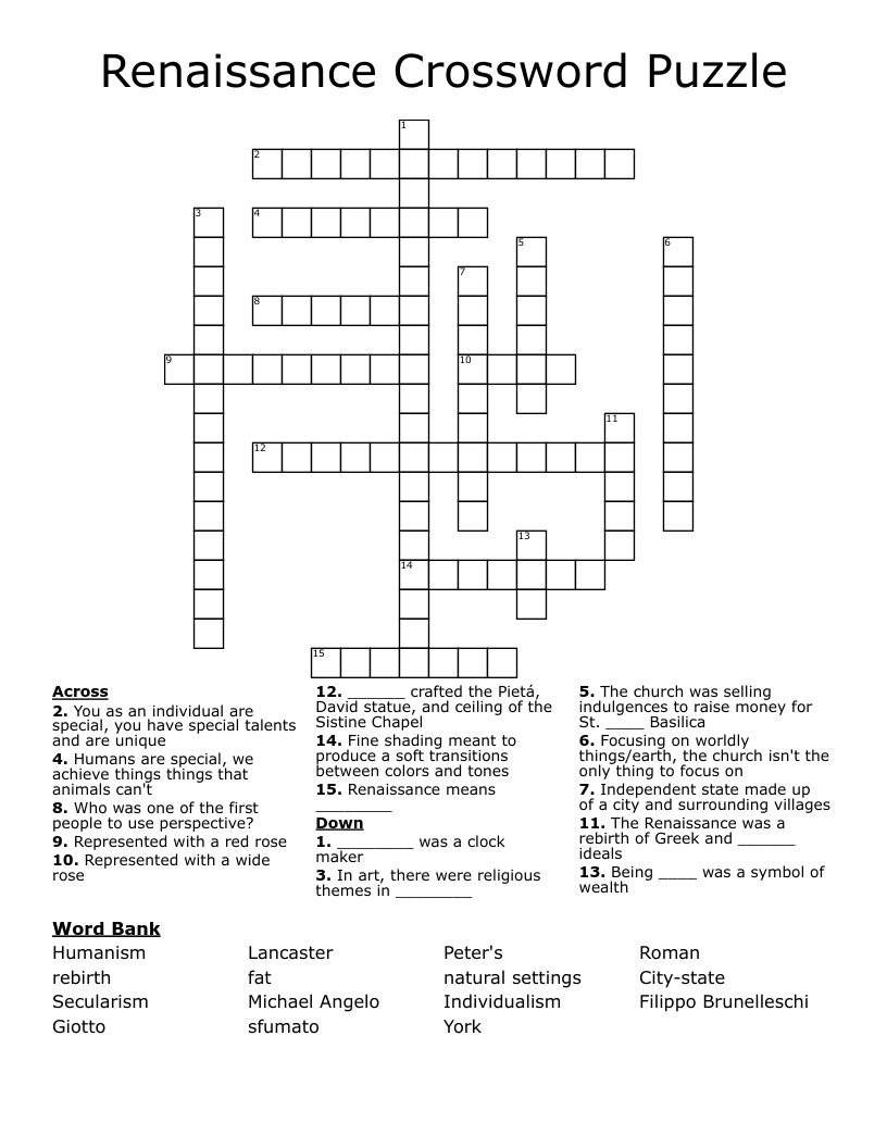 Renaissance Crossword Puzzle 