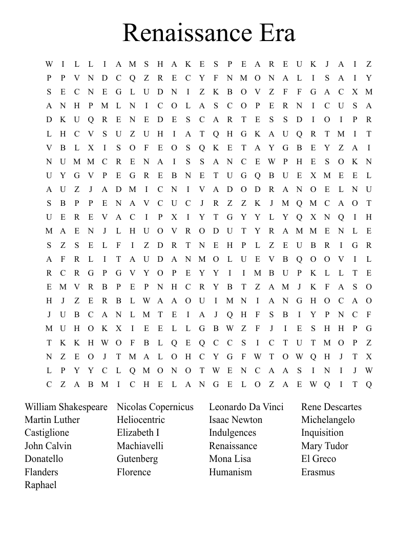 Renaissance Era Word Search