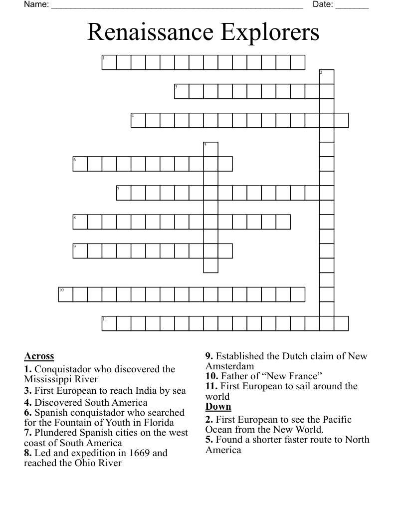 Renaissance Explorers Crossword