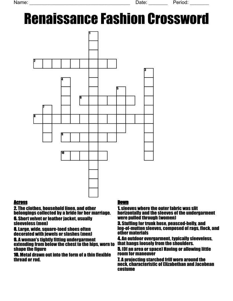 Renaissance Fashion Crossword