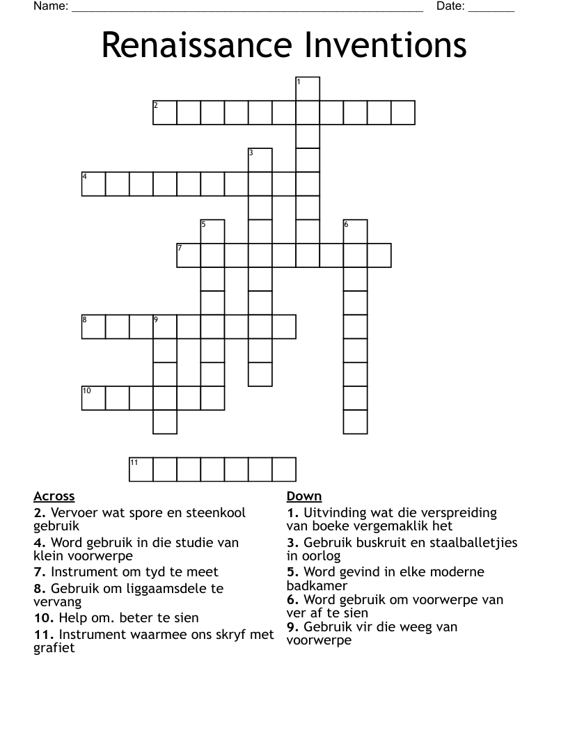 Renaissance Inventions Crossword