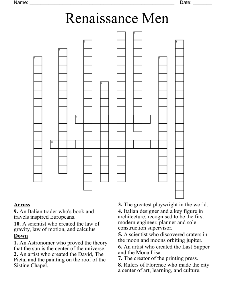 Renaissance Men Crossword