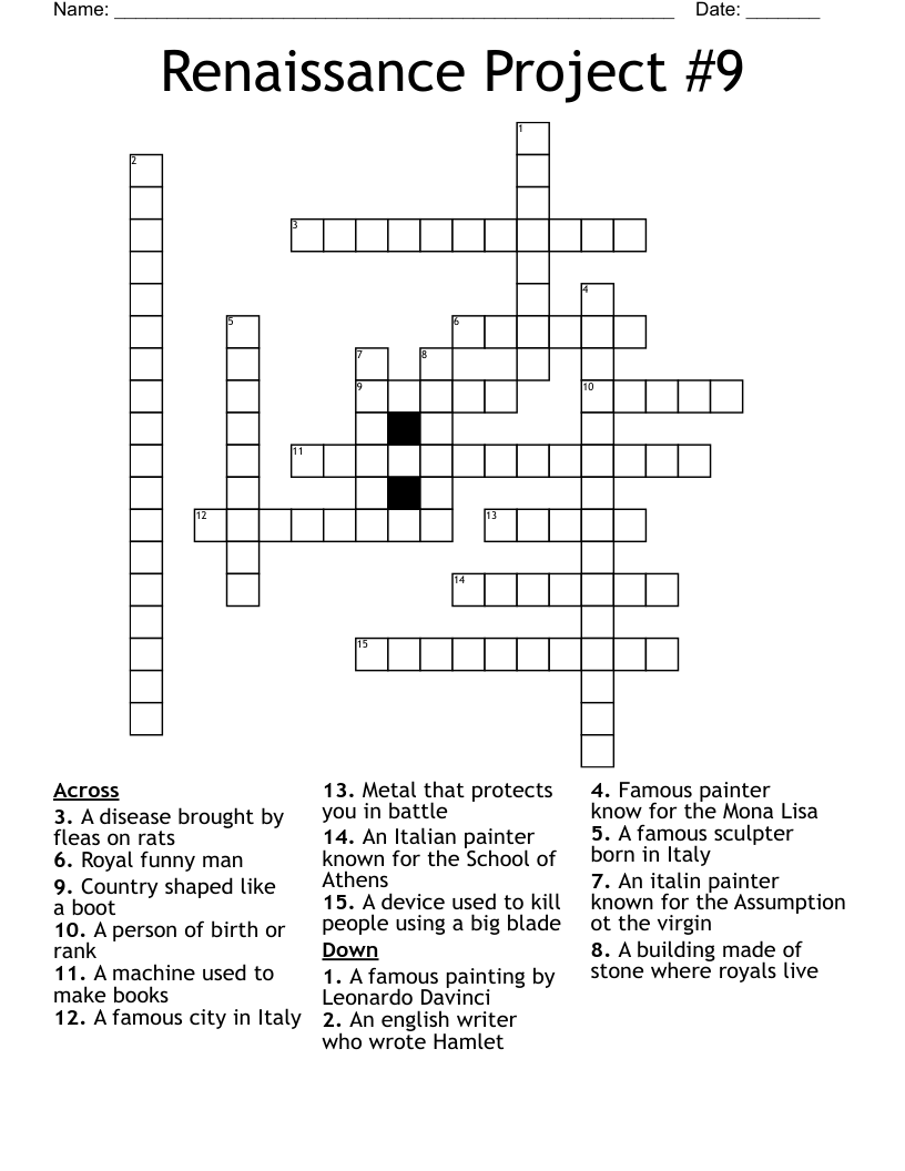 Renaissance Project #9 Crossword