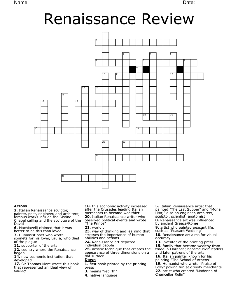 Renaissance Review Crossword