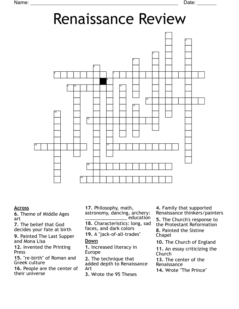 Renaissance Review Crossword