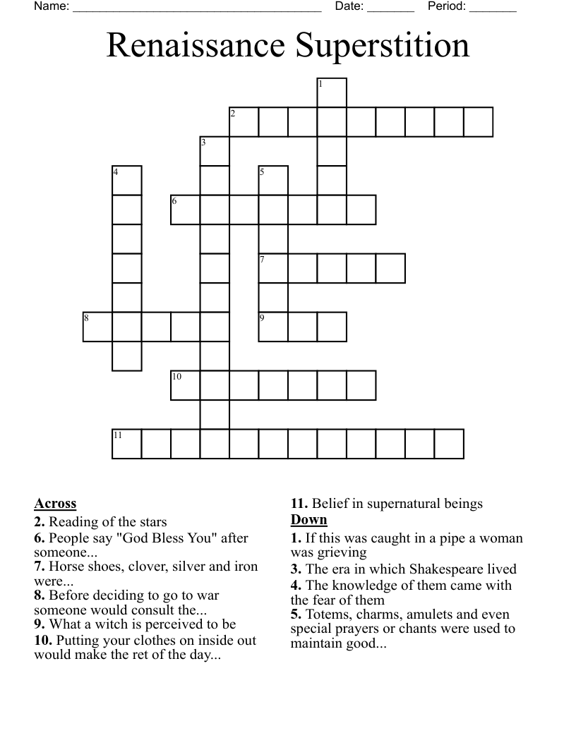 Renaissance Superstition  Crossword