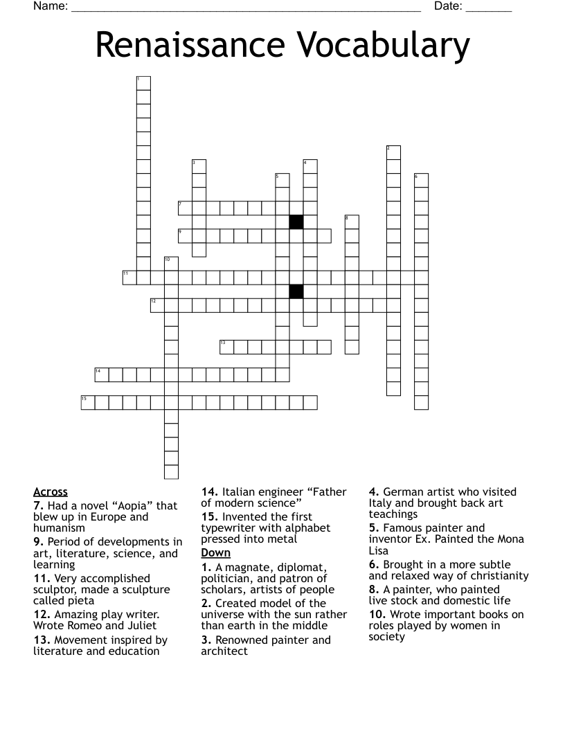 Renaissance Vocabulary  Crossword