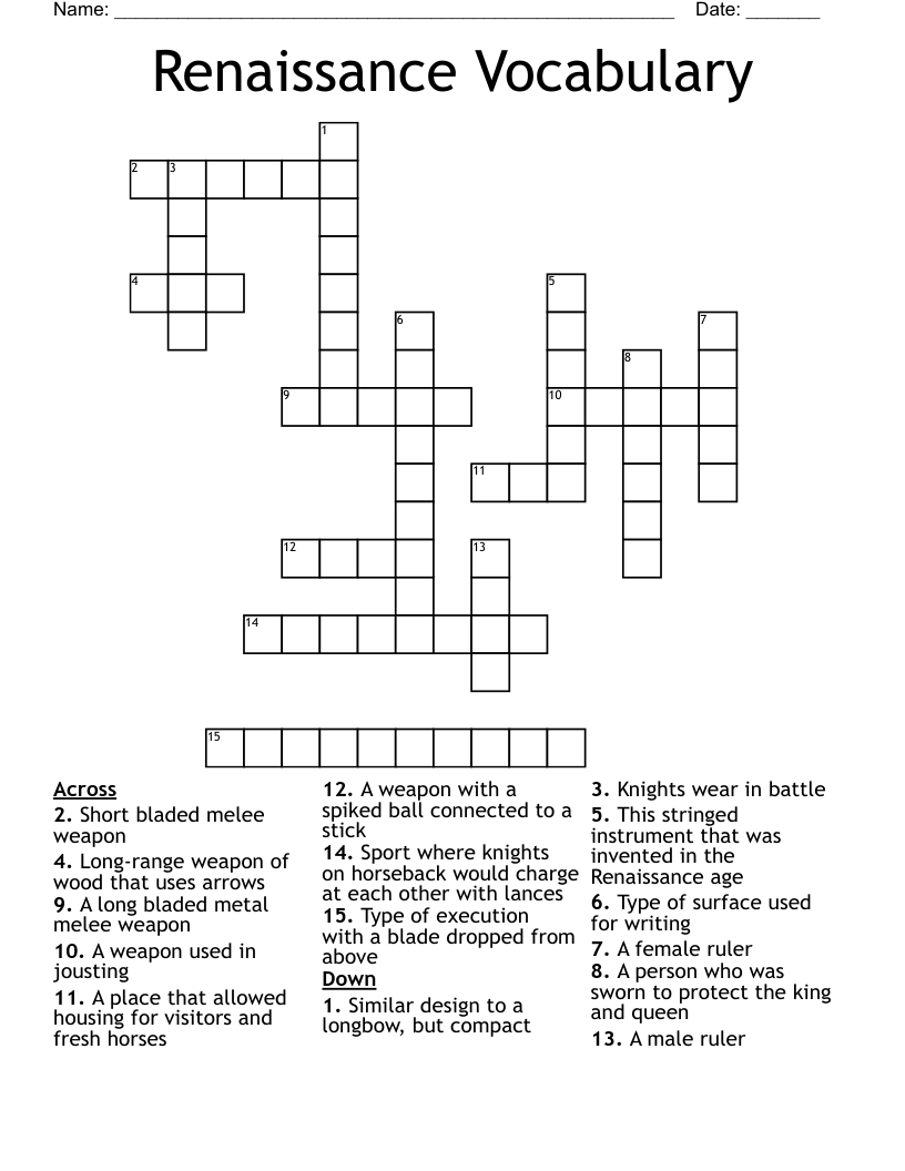 Renaissance Vocabulary  Crossword