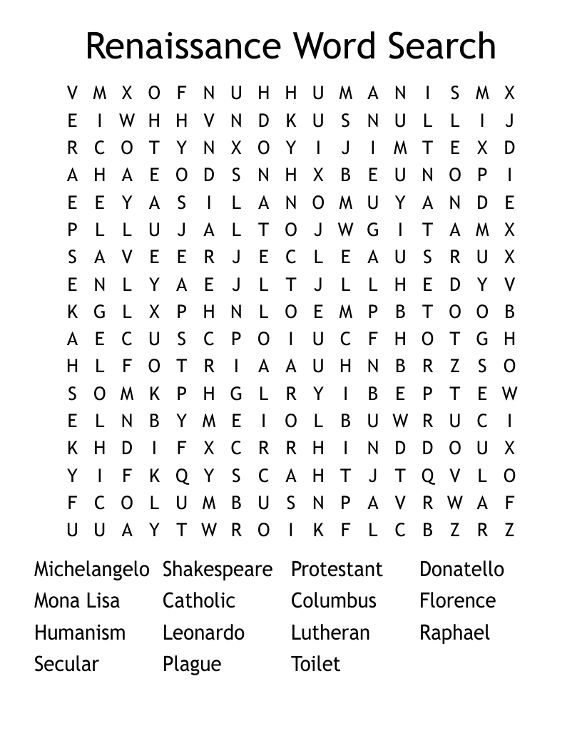 Renaissance Word Search