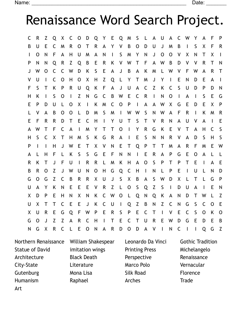 Renaissance Word Search Project.