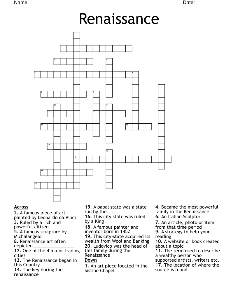 Renaissance  Crossword