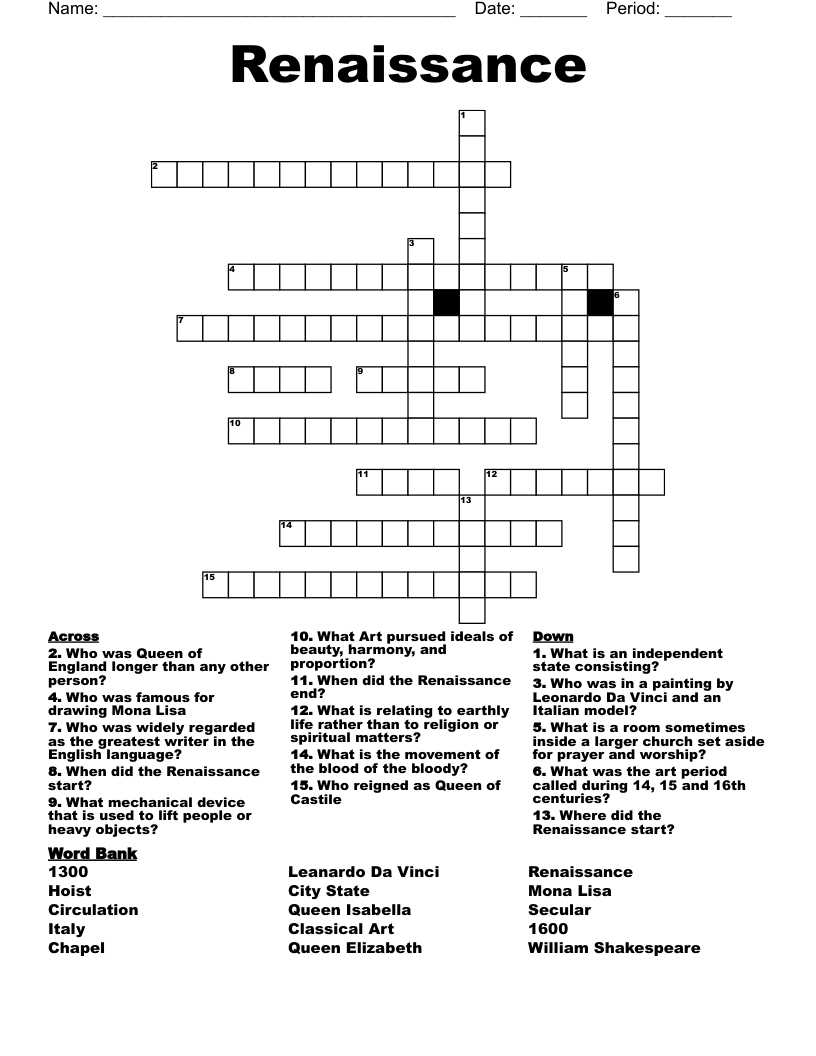 Renaissance  Crossword
