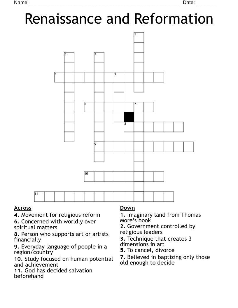 Renaissance and Reformation Crossword