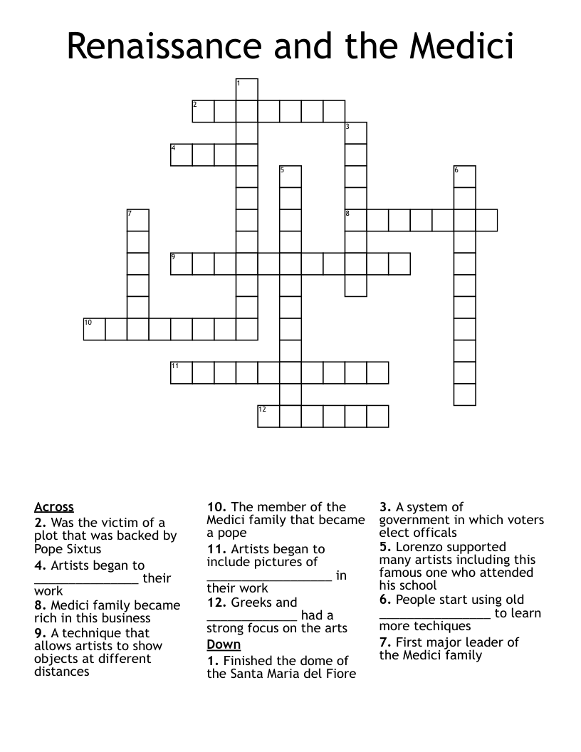Renaissance and the Medici Crossword